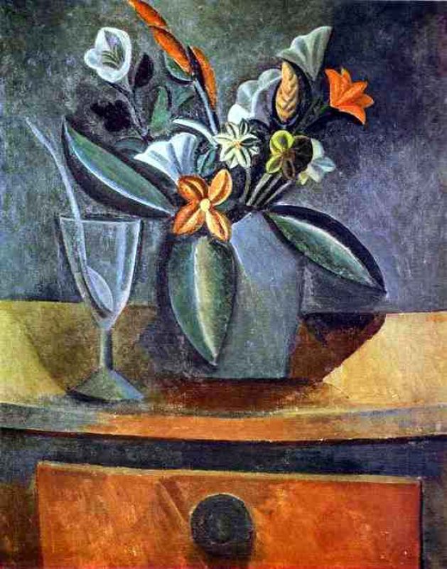 flowers in a grey jug and wine-glass with spoon 1908.jpg